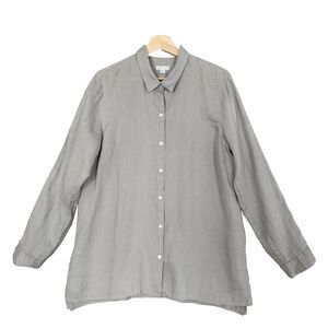 J Jill Love Linen Shirt Women Large Light Gray Boho Lagenlook Coastal Granny